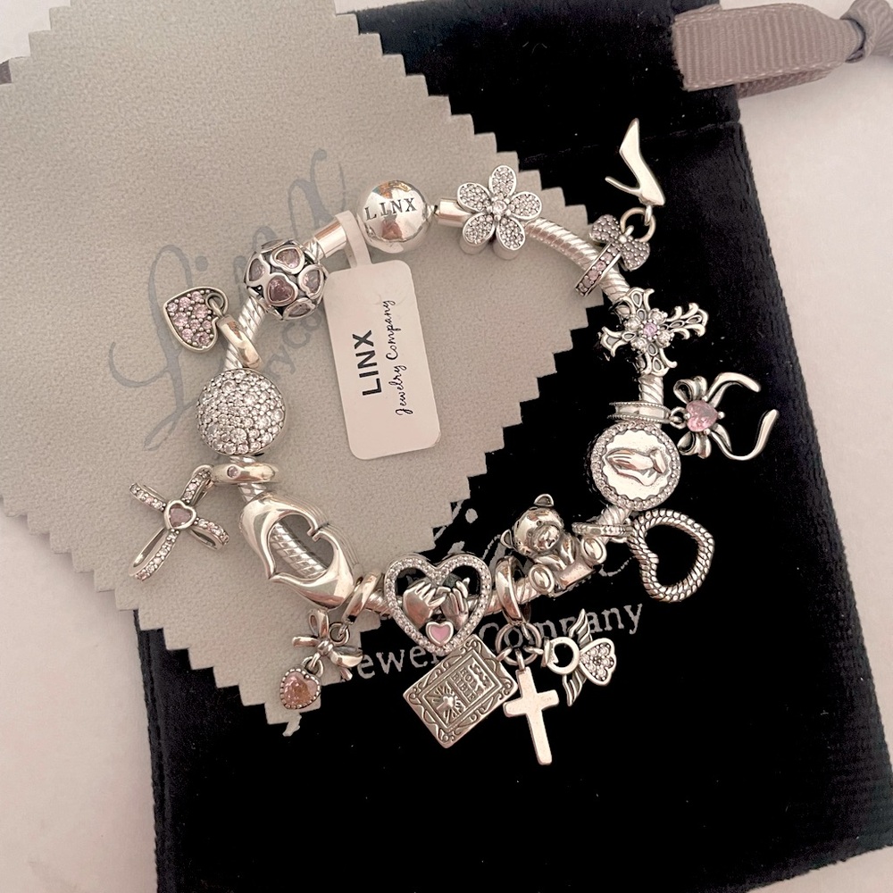 Linx Silver Snake Chain Bracelet with Silver Charms 925 sterling silver